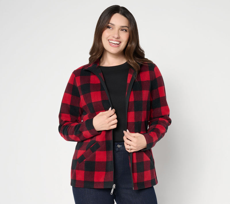 Denim & Co. Printed Fleece Zip Front Long Sleeve Jacket with Pockets — Main view