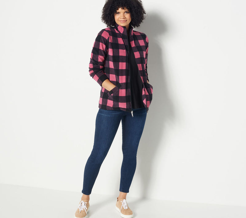 Denim & Co. Printed Fleece Zip Front Long Sleeve Jacket with Pockets — View 50