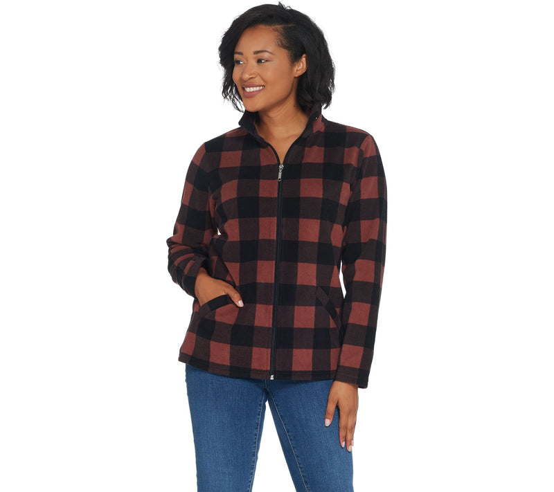 Denim & Co. Printed Fleece Zip Front Long Sleeve Jacket with Pockets — View 7