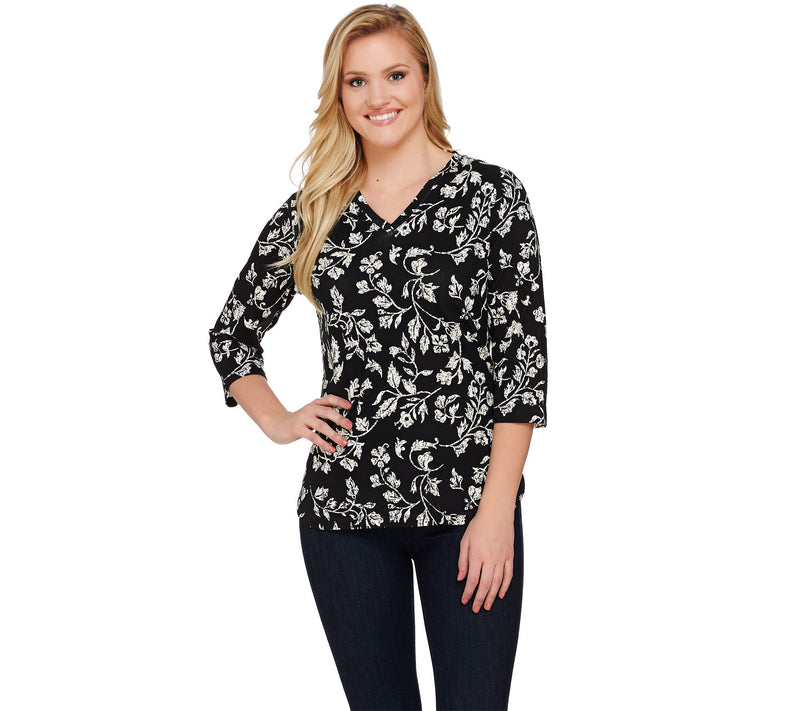 Denim & Co. Printed 3/4 Sleeve V-neck Top — View 14