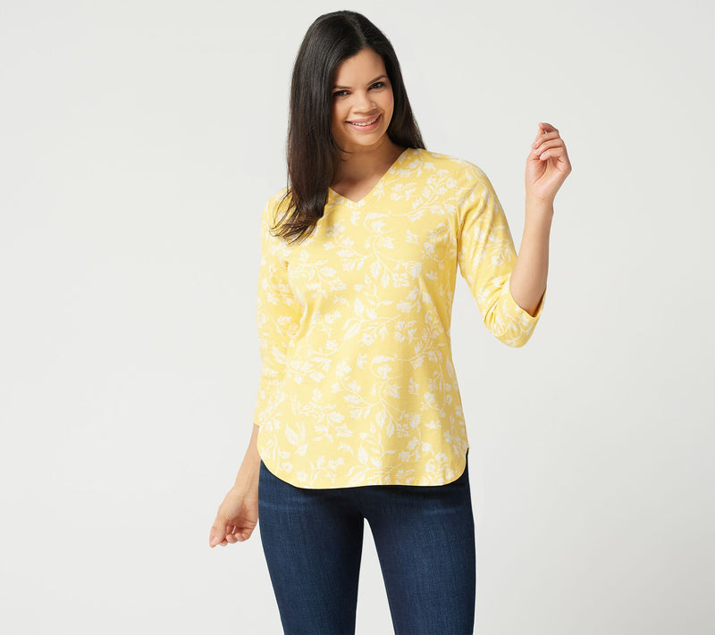 Denim & Co. Printed 3/4 Sleeve V-neck Top — View 34