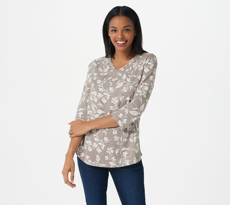 Denim & Co. Printed 3/4 Sleeve V-neck Top — View 35