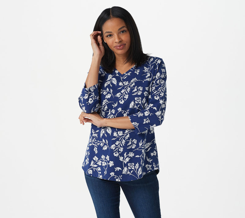 Denim & Co. Printed 3/4 Sleeve V-neck Top — View 36