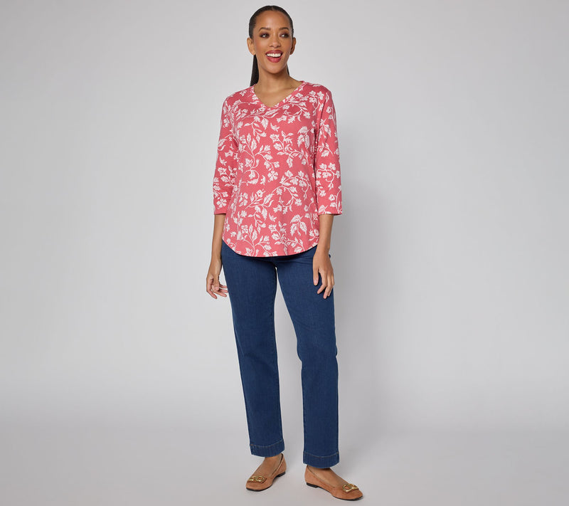 Denim & Co. Printed 3/4 Sleeve V-neck Top — View 25