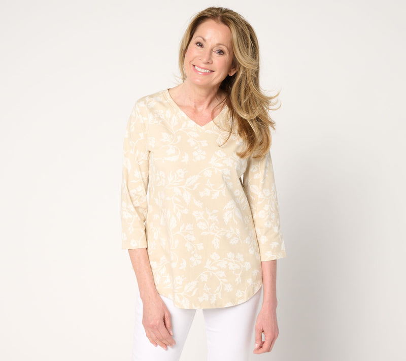 Denim & Co. Printed 3/4 Sleeve V-neck Top — View 21