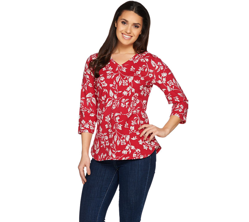 Denim & Co. Printed 3/4 Sleeve V-neck Top — View 5