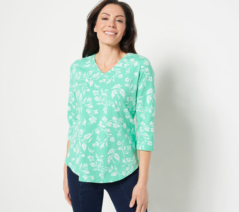 Denim & Co. Printed 3/4 Sleeve V-neck Top — View 40