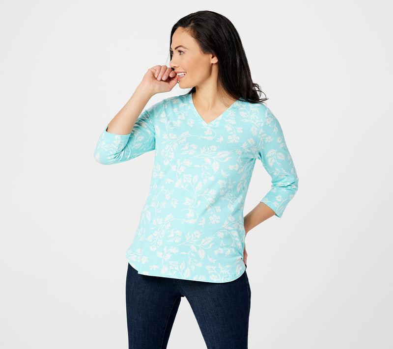 Denim & Co. Printed 3/4 Sleeve V-neck Top — View 41