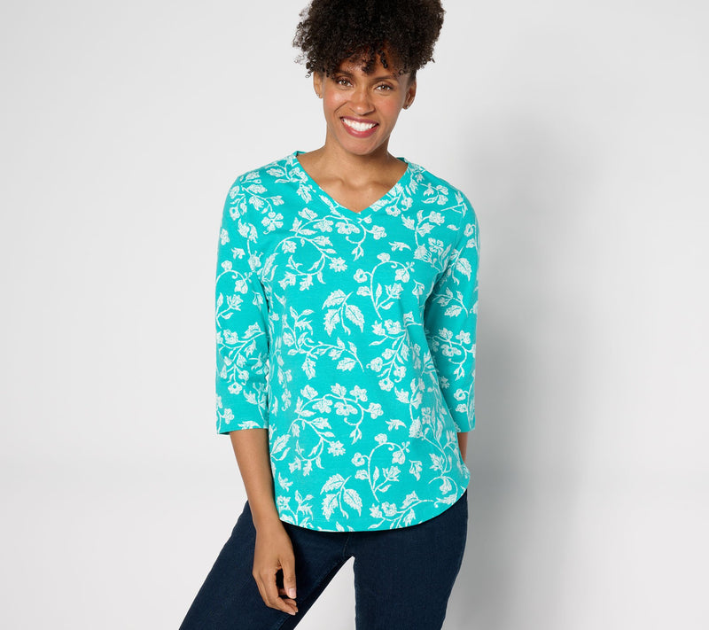 Denim & Co. Printed 3/4 Sleeve V-neck Top — View 42