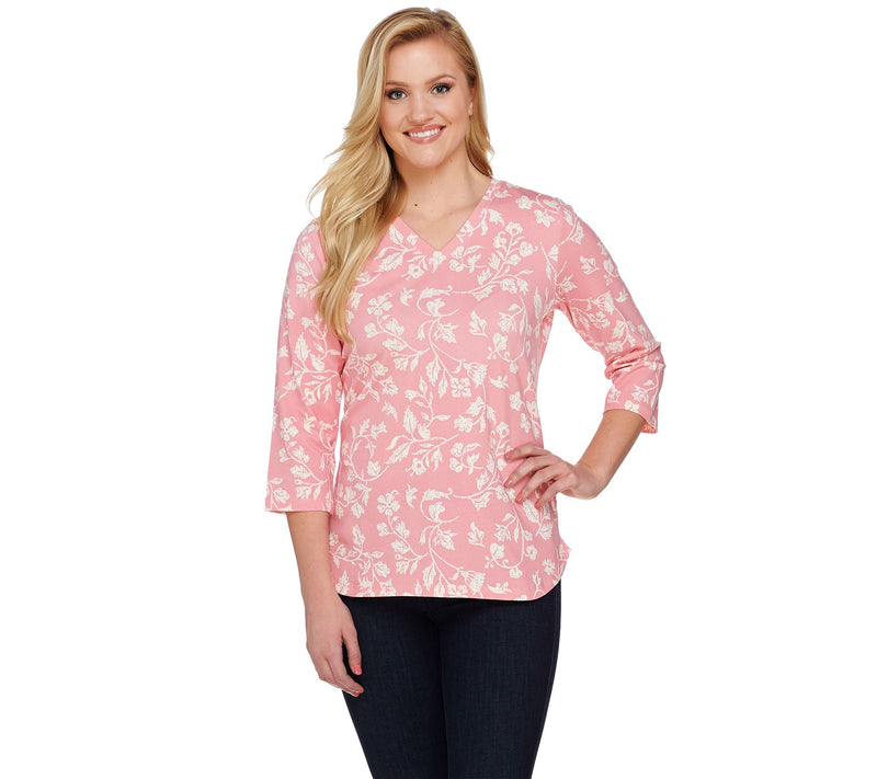 Denim & Co. Printed 3/4 Sleeve V-neck Top — View 6