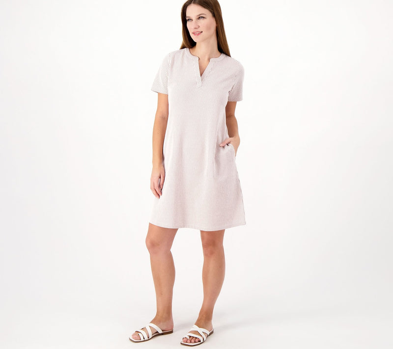 Isaac Mizrahi Live! Regular Knit Seersucker Short Sleeve Dress — View 3