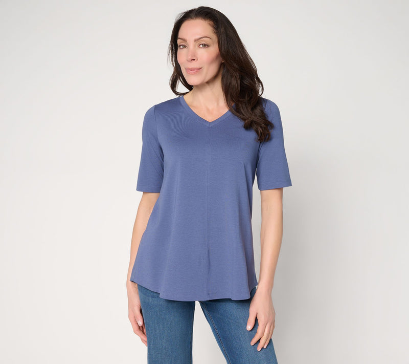 Denim & Co. Essentials Elbow Sleeve Top with Seaming Detail — View 45
