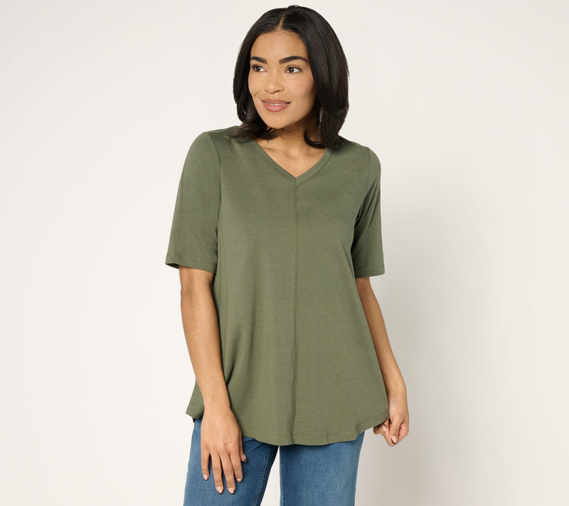 Denim & Co. Essentials Elbow Sleeve Top with Seaming Detail — View 51