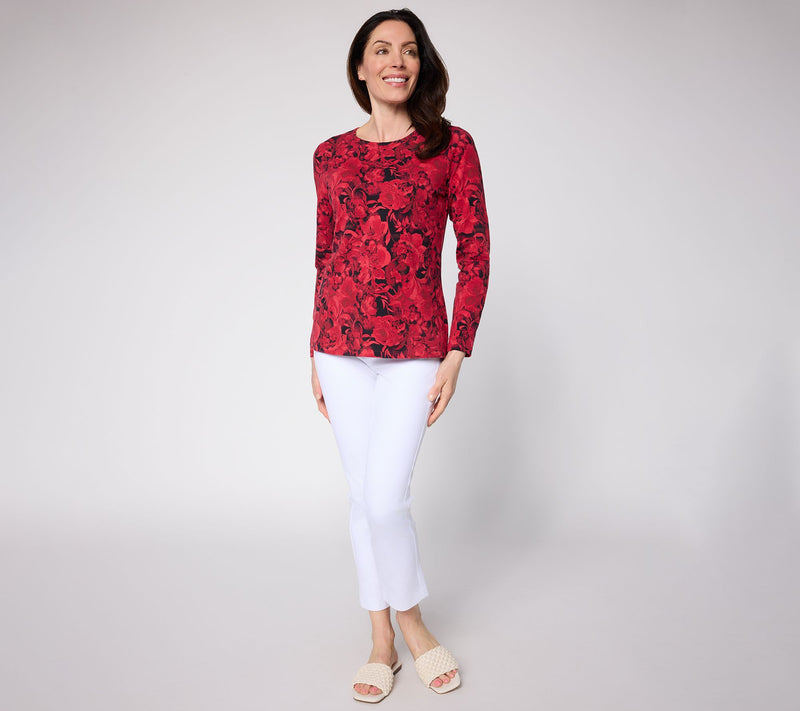 Denim & Co. Printed Floral Perfect Jersey Long Sleeve Top — View 19