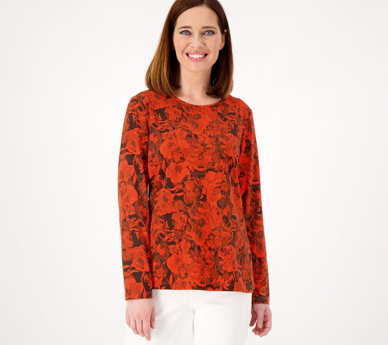 Denim & Co. Printed Floral Perfect Jersey Long Sleeve Top — View 31