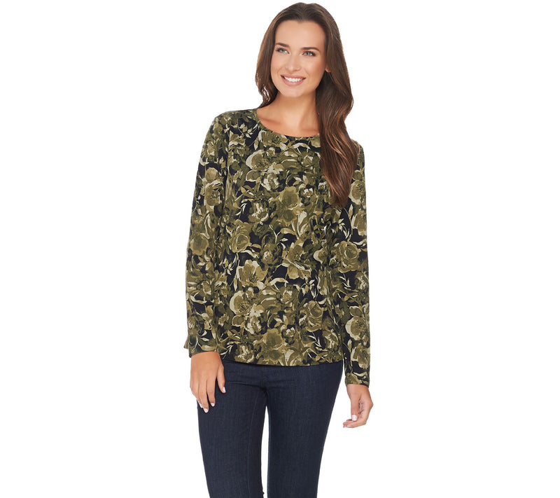 Denim & Co. Printed Floral Perfect Jersey Long Sleeve Top — View 9
