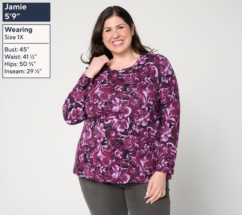 Denim & Co. Printed Floral Perfect Jersey Long Sleeve Top — View 16