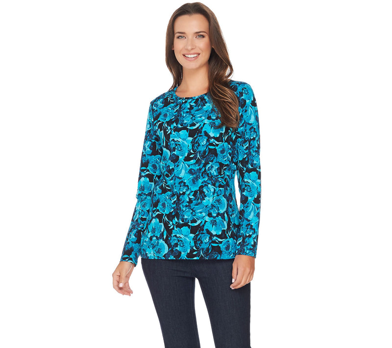 Denim & Co. Printed Floral Perfect Jersey Long Sleeve Top — View 4