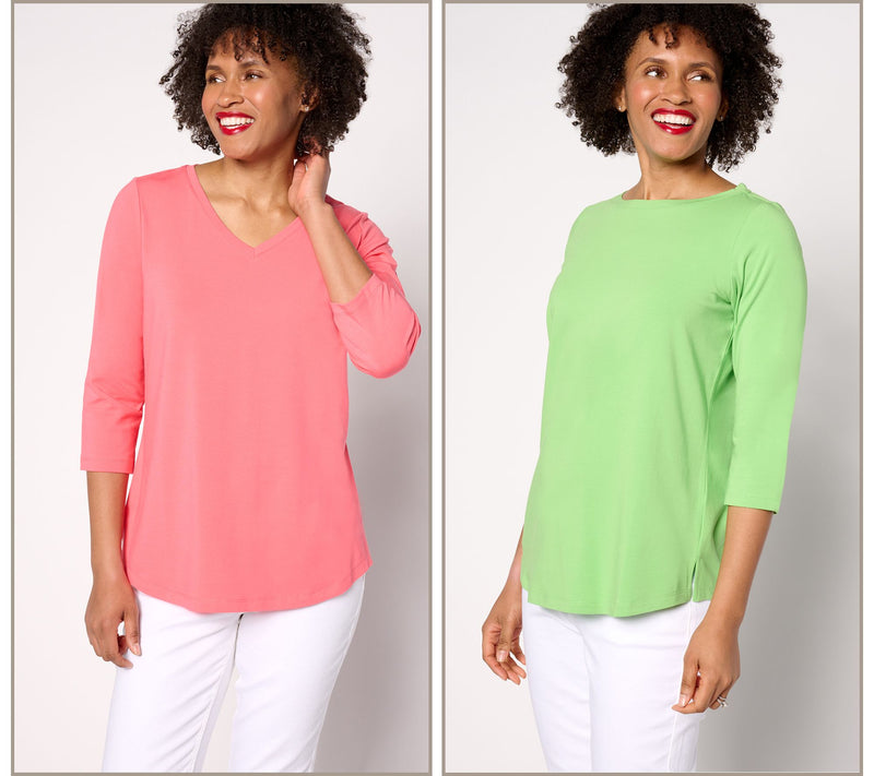 Belle by Kim Gravel Primabelle Knit Set of 2 3/4-Sleeve Tops — View 5