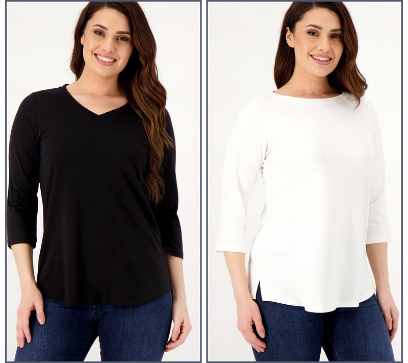 Belle by Kim Gravel Primabelle Knit Set of 2 3/4-Sleeve Tops — View 15
