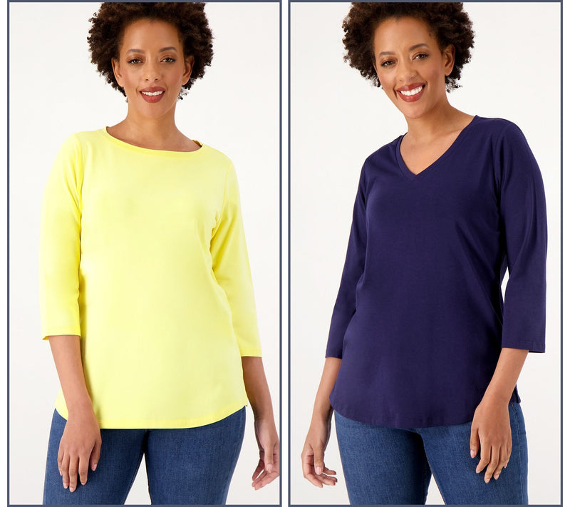 Belle by Kim Gravel Primabelle Knit Set of 2 3/4-Sleeve Tops — View 17