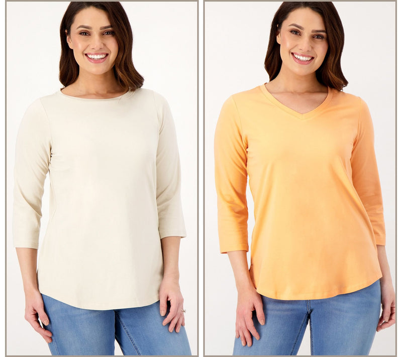Belle by Kim Gravel Primabelle Knit Set of 2 3/4-Sleeve Tops — View 18