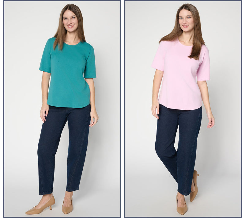 Denim & Co. Essentials Perfect Jersey 2-Pack Elbow Sleeve Tops — View 31