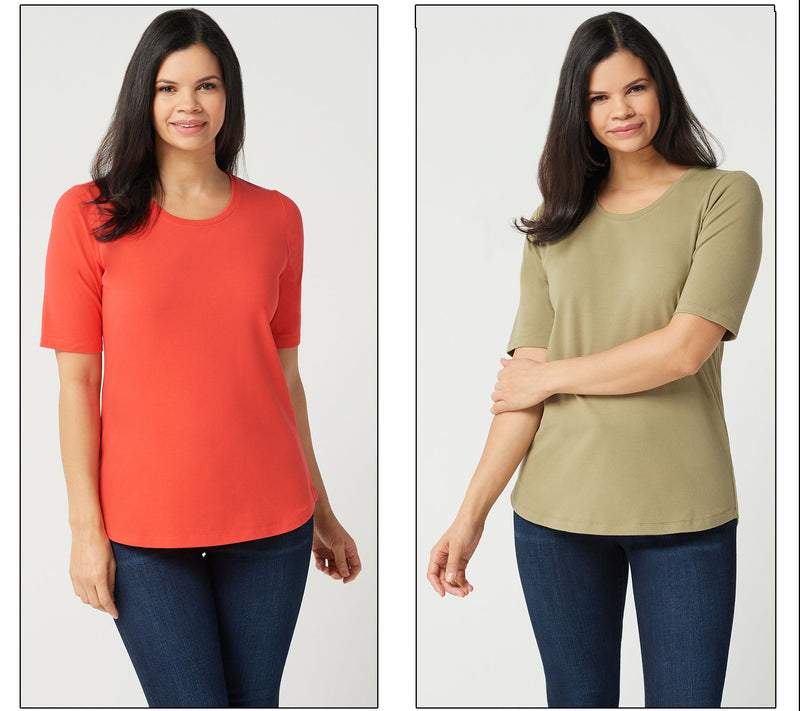 Denim & Co. Essentials Perfect Jersey 2-Pack Elbow Sleeve Tops — View 11