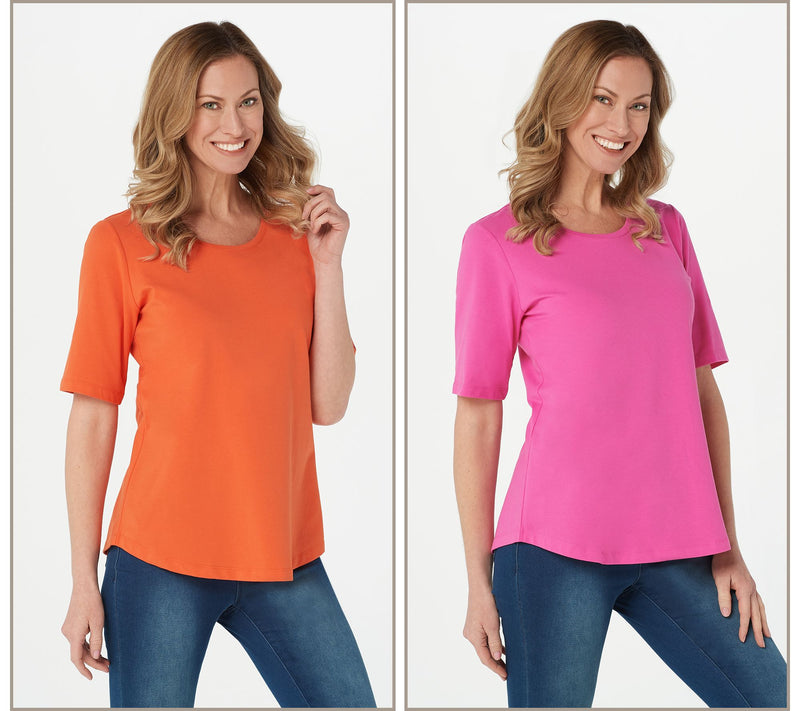 Denim & Co. Essentials Perfect Jersey 2-Pack Elbow Sleeve Tops — View 44