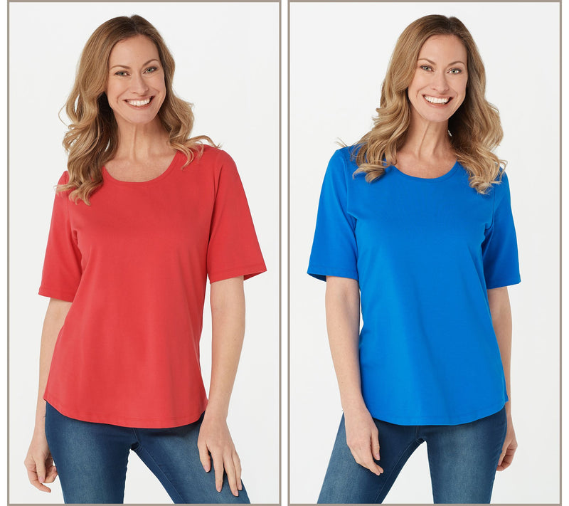 Denim & Co. Essentials Perfect Jersey 2-Pack Elbow Sleeve Tops — View 45