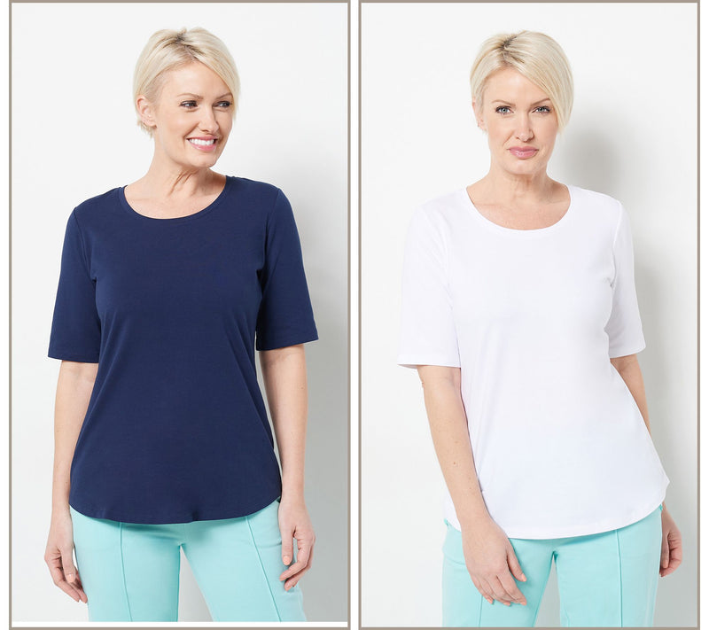 Denim & Co. Essentials Perfect Jersey 2-Pack Elbow Sleeve Tops — View 46