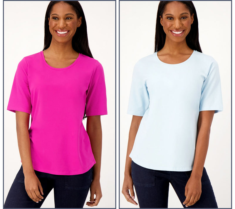 Denim & Co. Essentials Perfect Jersey 2-Pack Elbow Sleeve Tops — View 47