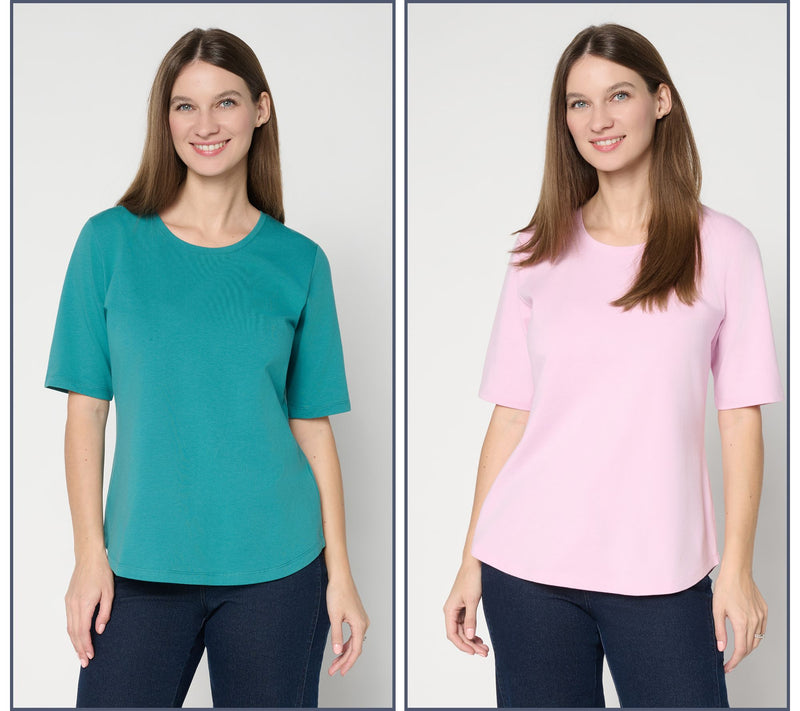 Denim & Co. Essentials Perfect Jersey 2-Pack Elbow Sleeve Tops — Main view