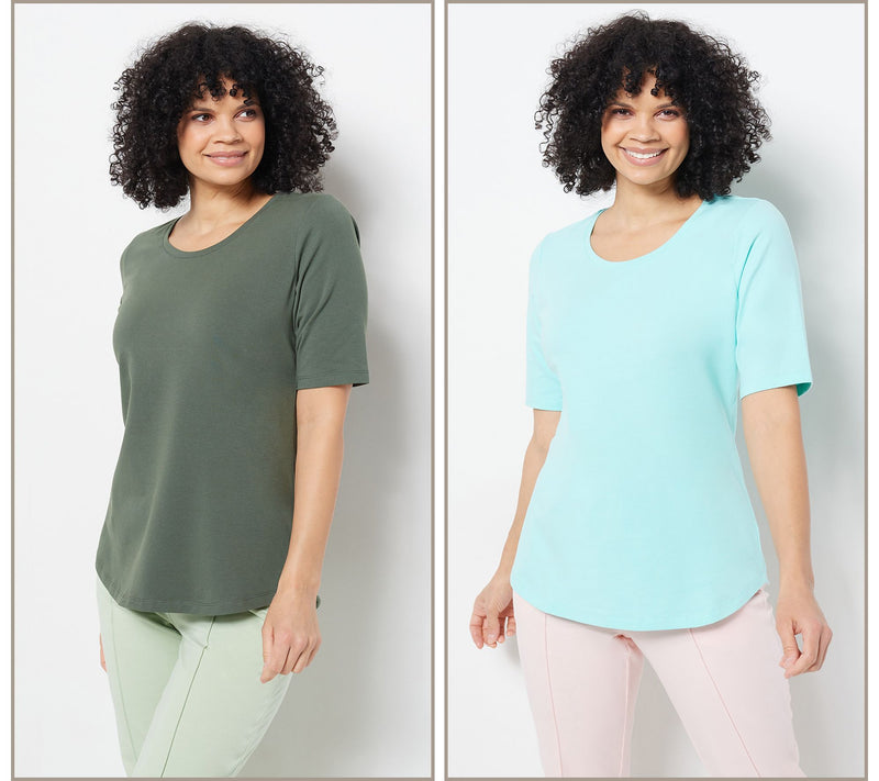 Denim & Co. Essentials Perfect Jersey 2-Pack Elbow Sleeve Tops — View 49