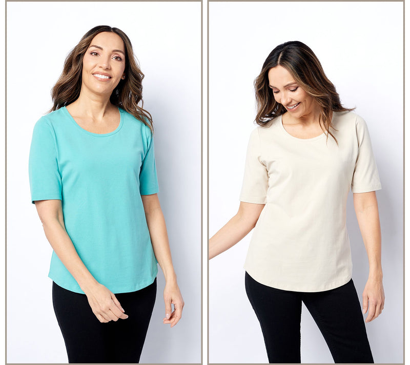 Denim & Co. Essentials Perfect Jersey 2-Pack Elbow Sleeve Tops — View 23
