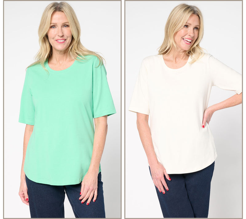 Denim & Co. Essentials Perfect Jersey 2-Pack Elbow Sleeve Tops — View 51