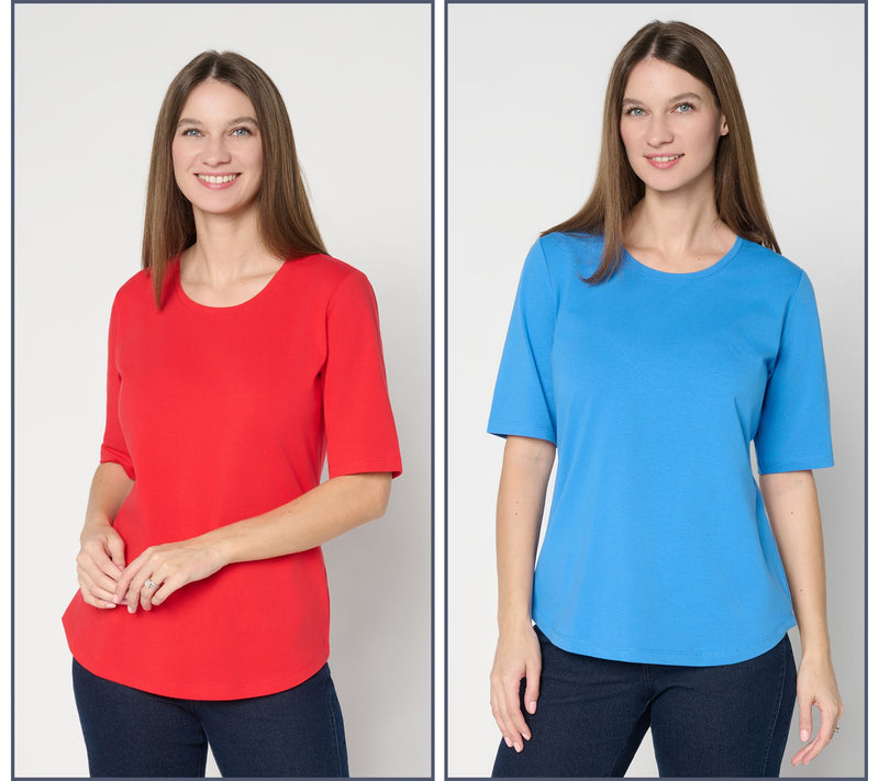 Denim & Co. Essentials Perfect Jersey 2-Pack Elbow Sleeve Tops — View 27
