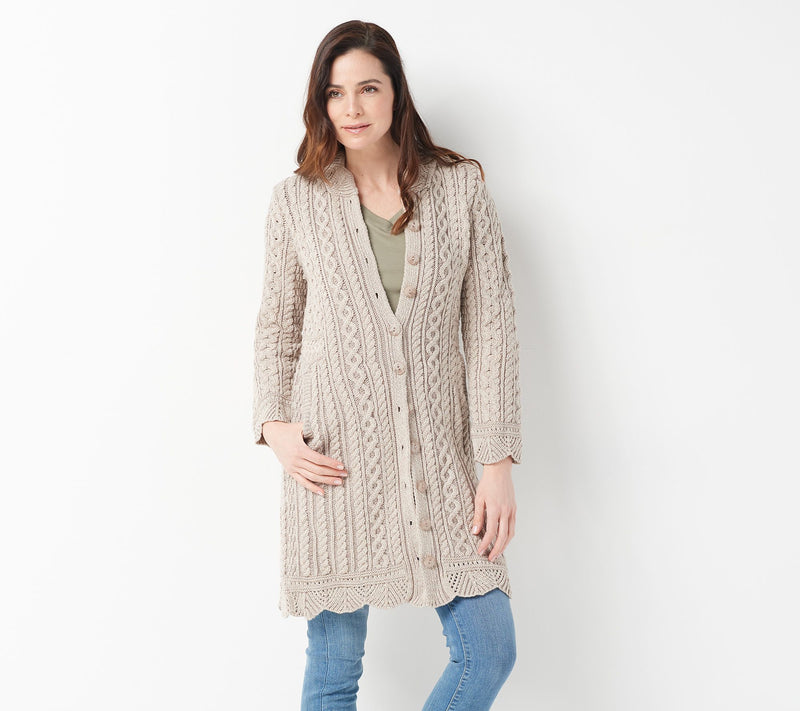 Aran Crafts Merino Wool Long Button Front Cardigan — View 4