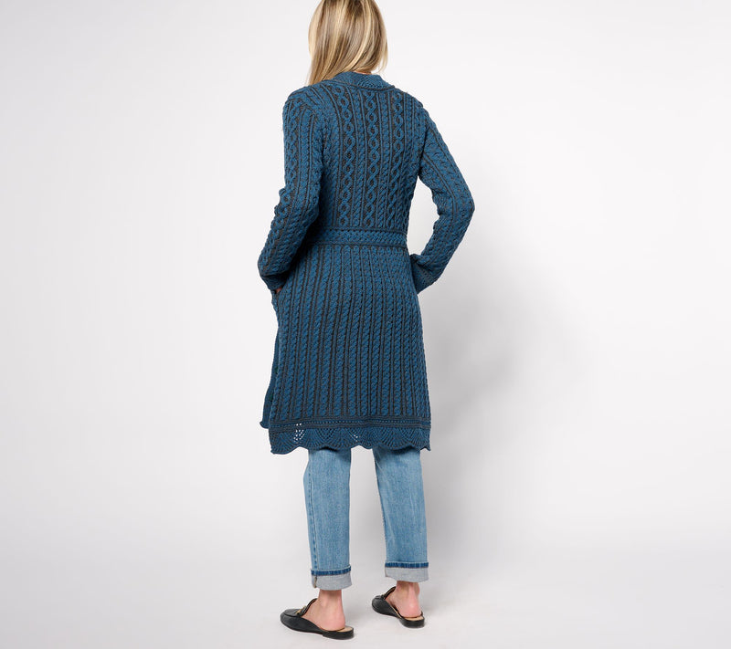 Aran Crafts Merino Wool Long Button Front Cardigan — View 13