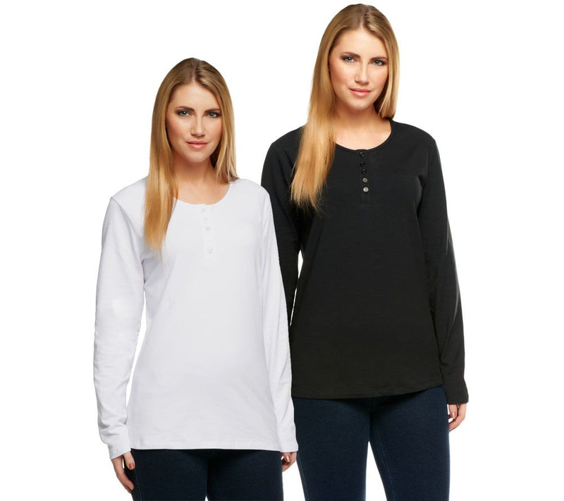 Denim & Co. Essentials 2-Pack Long Sleeve Stretch Henleys — View 5
