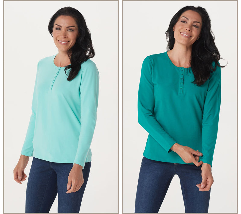 Denim & Co. Essentials 2-Pack Long Sleeve Stretch Henleys — View 38