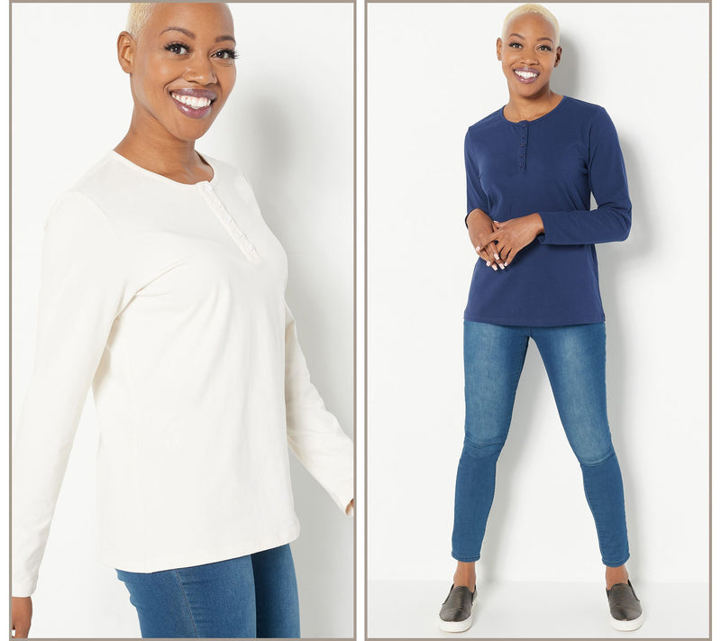 Denim & Co. Essentials 2-Pack Long Sleeve Stretch Henleys — View 51