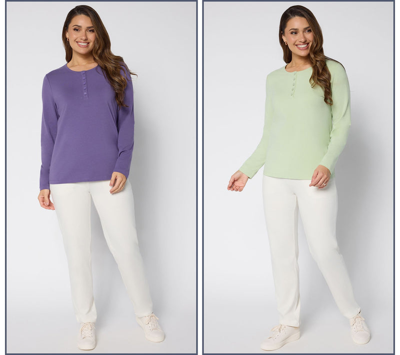 Denim & Co. Essentials 2-Pack Long Sleeve Stretch Henleys — View 57