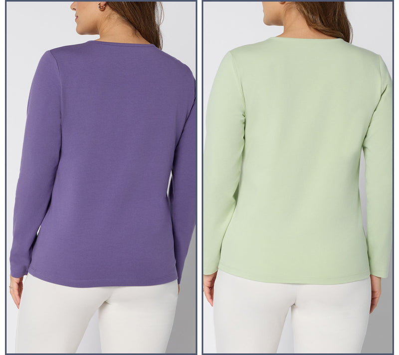 Denim & Co. Essentials 2-Pack Long Sleeve Stretch Henleys — View 56