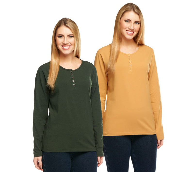 Denim & Co. Essentials 2-Pack Long Sleeve Stretch Henleys — View 12