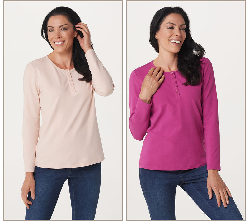 Denim & Co. Essentials 2-Pack Long Sleeve Stretch Henleys — View 53