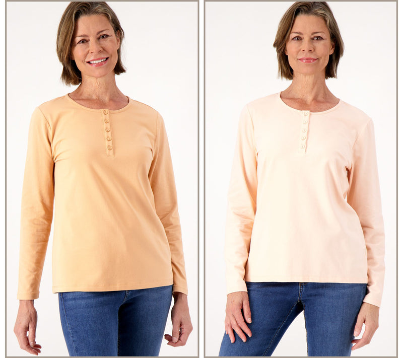 Denim & Co. Essentials 2-Pack Long Sleeve Stretch Henleys — View 55
