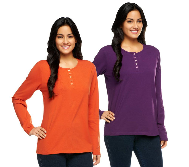 Denim & Co. Essentials 2-Pack Long Sleeve Stretch Henleys — View 47