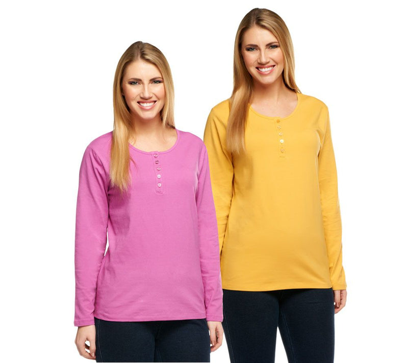 Denim & Co. Essentials 2-Pack Long Sleeve Stretch Henleys — View 45