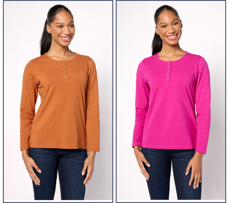 Denim & Co. Essentials 2-Pack Long Sleeve Stretch Henleys — View 66
